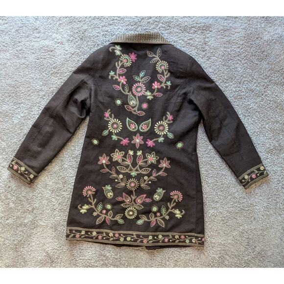 VTG Silkland S Women 100% Silk Brown Floral Jacket Embroidered Collared Lined - Picture 2 of 15